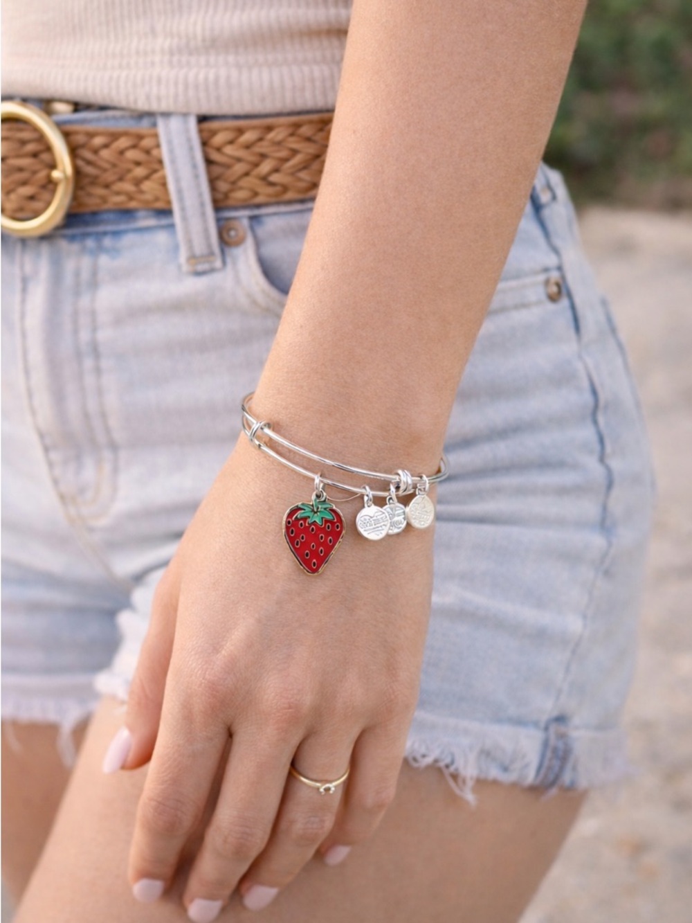 Alex and Ani Silver Strawberry Charm Bangle